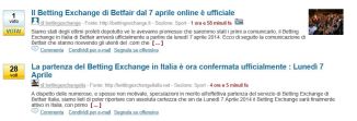 arrivo betting exchange in italia